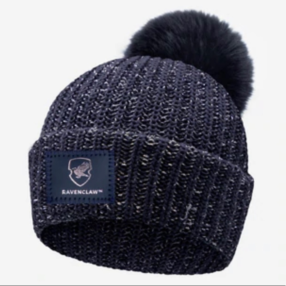 Love Your Melon Harry Potter Ravenclaw Navy Metallic Silver Yarn Pom Beanie